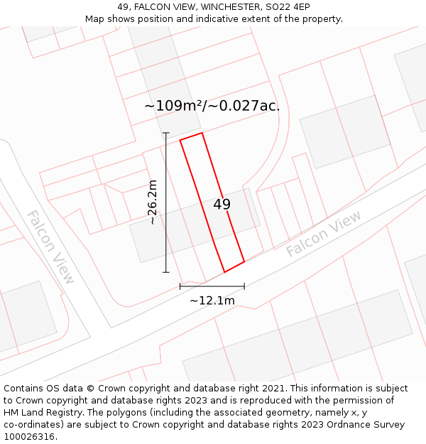 49, FALCON VIEW, WINCHESTER, SO22 4EP: Plot and title map