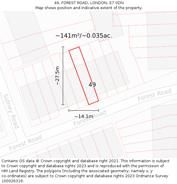 49, FOREST ROAD, LONDON, E7 0DN: Plot and title map