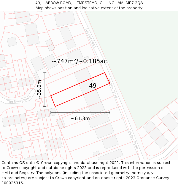 49, HARROW ROAD, HEMPSTEAD, GILLINGHAM, ME7 3QA: Plot and title map