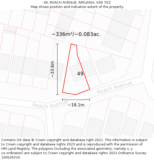 49, ROACH AVENUE, RAYLEIGH, SS6 7SZ: Plot and title map