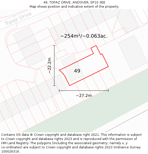 49, TOPAZ DRIVE, ANDOVER, SP10 3EE: Plot and title map