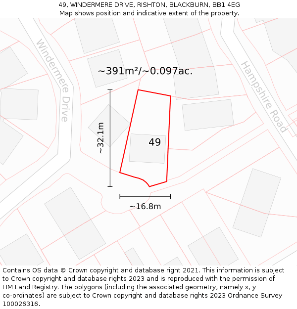 49, WINDERMERE DRIVE, RISHTON, BLACKBURN, BB1 4EG: Plot and title map