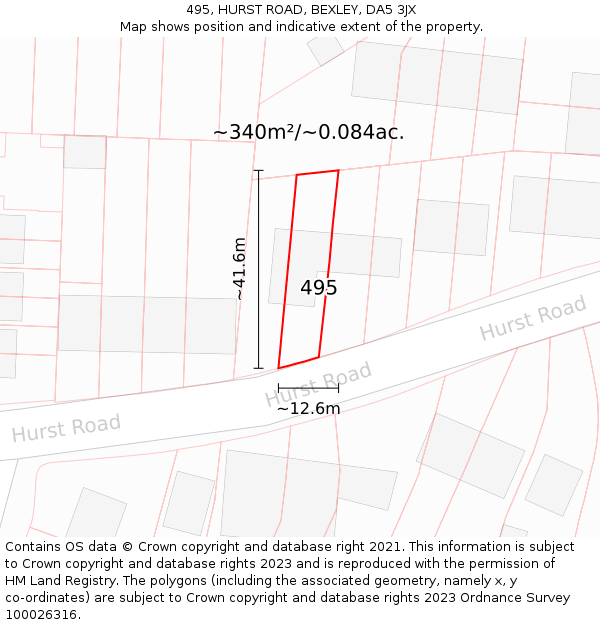 495, HURST ROAD, BEXLEY, DA5 3JX: Plot and title map