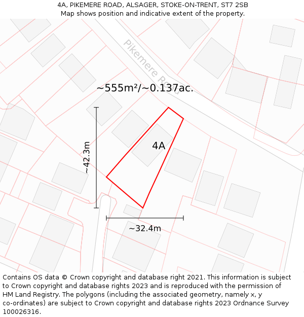 4A, PIKEMERE ROAD, ALSAGER, STOKE-ON-TRENT, ST7 2SB: Plot and title map