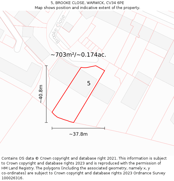 5, BROOKE CLOSE, WARWICK, CV34 6PE: Plot and title map