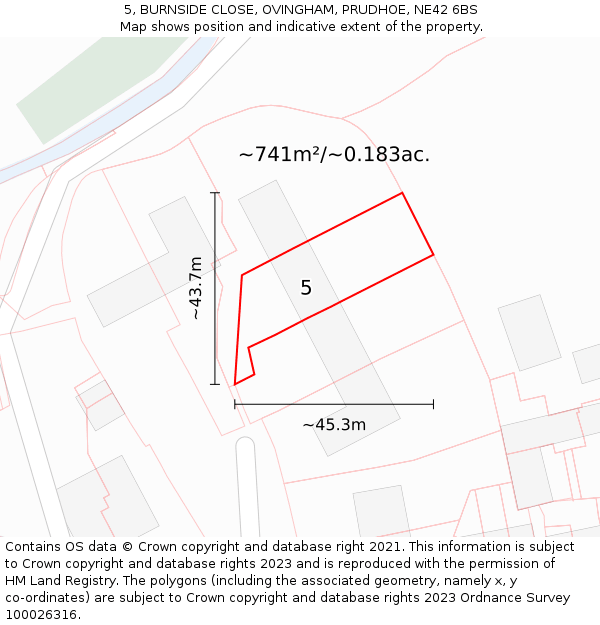 5, BURNSIDE CLOSE, OVINGHAM, PRUDHOE, NE42 6BS: Plot and title map