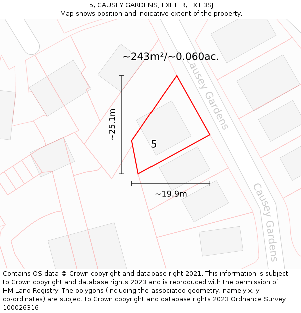 5, CAUSEY GARDENS, EXETER, EX1 3SJ: Plot and title map