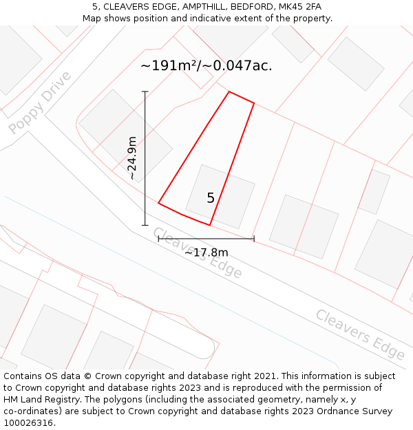 5, CLEAVERS EDGE, AMPTHILL, BEDFORD, MK45 2FA: Plot and title map