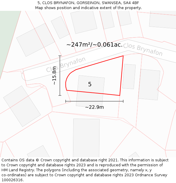 5, CLOS BRYNAFON, GORSEINON, SWANSEA, SA4 4BF: Plot and title map