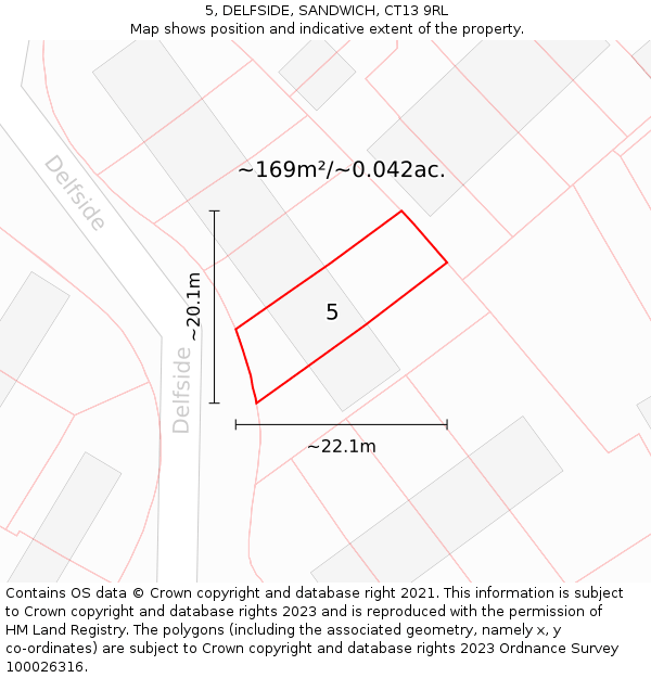 5, DELFSIDE, SANDWICH, CT13 9RL: Plot and title map
