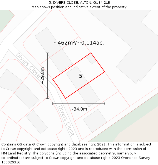 5, DIVERS CLOSE, ALTON, GU34 2LE: Plot and title map