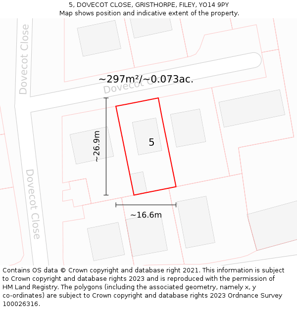 5, DOVECOT CLOSE, GRISTHORPE, FILEY, YO14 9PY: Plot and title map