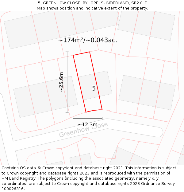 5, GREENHOW CLOSE, RYHOPE, SUNDERLAND, SR2 0LF: Plot and title map