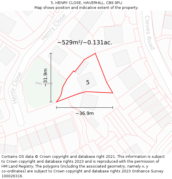 5, HENRY CLOSE, HAVERHILL, CB9 9PU: Plot and title map