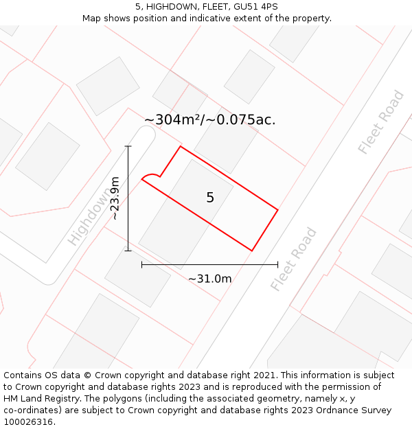 5, HIGHDOWN, FLEET, GU51 4PS: Plot and title map