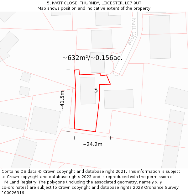 5, IVATT CLOSE, THURNBY, LEICESTER, LE7 9UT: Plot and title map