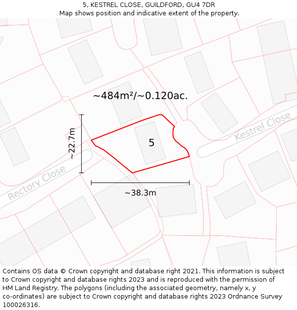 5, KESTREL CLOSE, GUILDFORD, GU4 7DR: Plot and title map