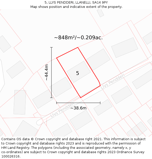 5, LLYS PENDDERI, LLANELLI, SA14 9PY: Plot and title map