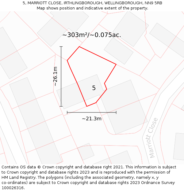5, MARRIOTT CLOSE, IRTHLINGBOROUGH, WELLINGBOROUGH, NN9 5RB: Plot and title map