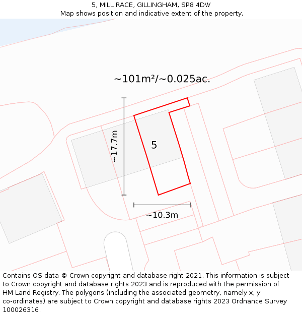 5, MILL RACE, GILLINGHAM, SP8 4DW: Plot and title map