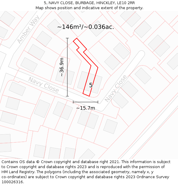 5, NAVY CLOSE, BURBAGE, HINCKLEY, LE10 2RR: Plot and title map