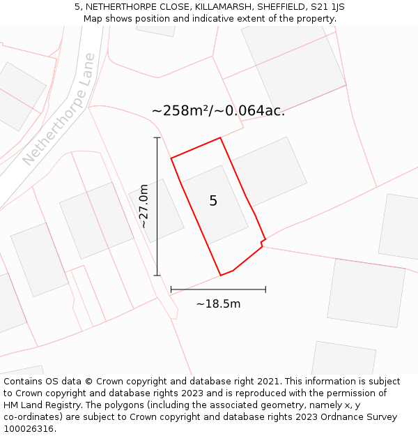 5, NETHERTHORPE CLOSE, KILLAMARSH, SHEFFIELD, S21 1JS: Plot and title map