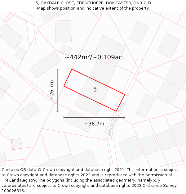 5, OAKDALE CLOSE, EDENTHORPE, DONCASTER, DN3 2LD: Plot and title map