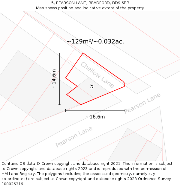 5, PEARSON LANE, BRADFORD, BD9 6BB: Plot and title map
