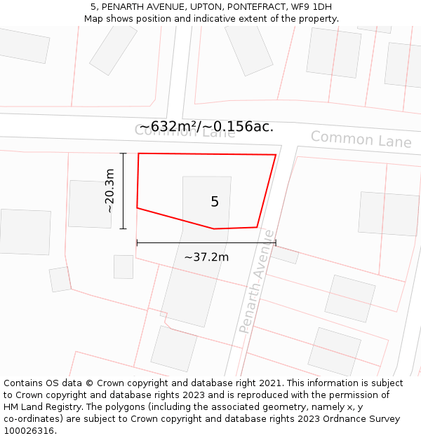 5, PENARTH AVENUE, UPTON, PONTEFRACT, WF9 1DH: Plot and title map