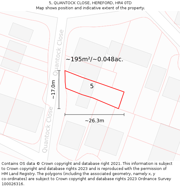 5, QUANTOCK CLOSE, HEREFORD, HR4 0TD: Plot and title map