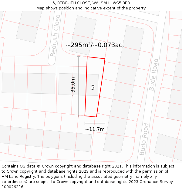 5, REDRUTH CLOSE, WALSALL, WS5 3ER: Plot and title map