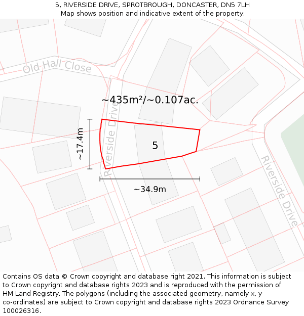 5, RIVERSIDE DRIVE, SPROTBROUGH, DONCASTER, DN5 7LH: Plot and title map