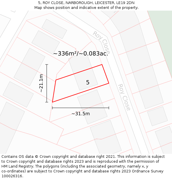 5, ROY CLOSE, NARBOROUGH, LEICESTER, LE19 2DN: Plot and title map