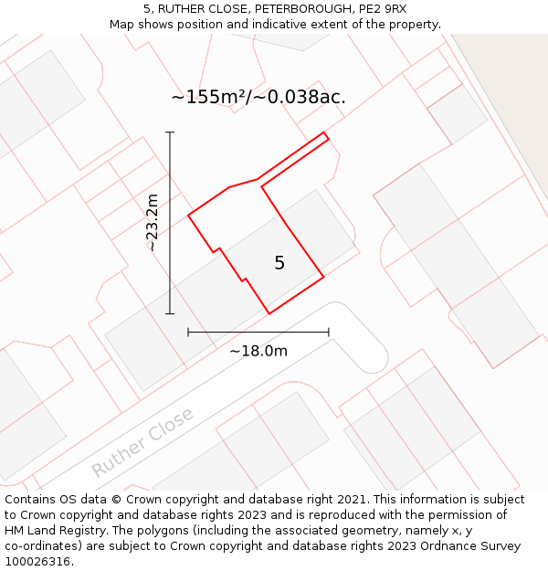 5, RUTHER CLOSE, PETERBOROUGH, PE2 9RX: Plot and title map
