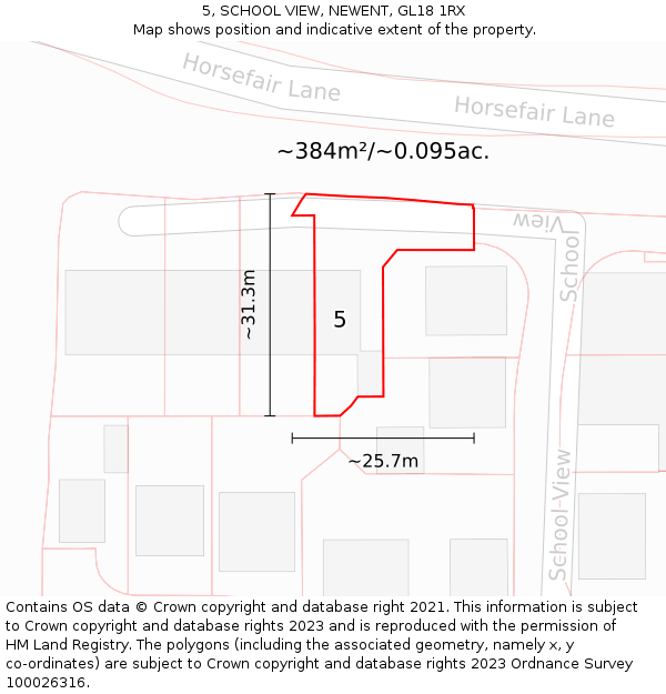 5, SCHOOL VIEW, NEWENT, GL18 1RX: Plot and title map