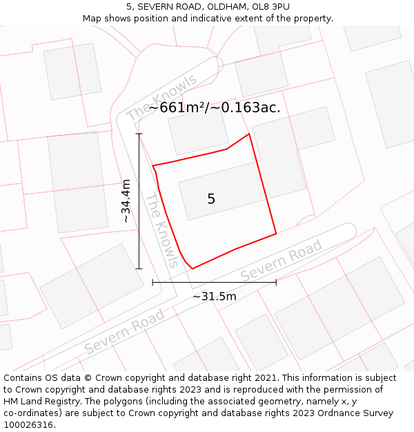 5, SEVERN ROAD, OLDHAM, OL8 3PU: Plot and title map