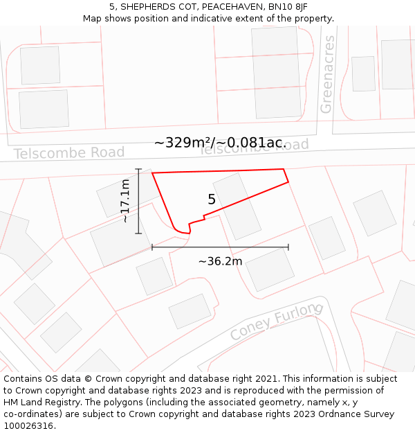 5, SHEPHERDS COT, PEACEHAVEN, BN10 8JF: Plot and title map