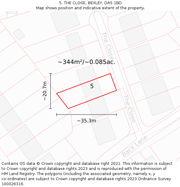 5, THE CLOSE, BEXLEY, DA5 1BD: Plot and title map