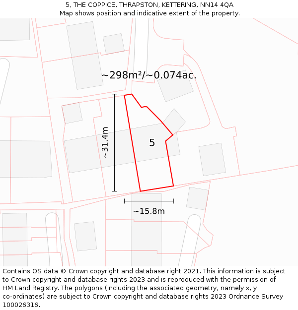 5, THE COPPICE, THRAPSTON, KETTERING, NN14 4QA: Plot and title map