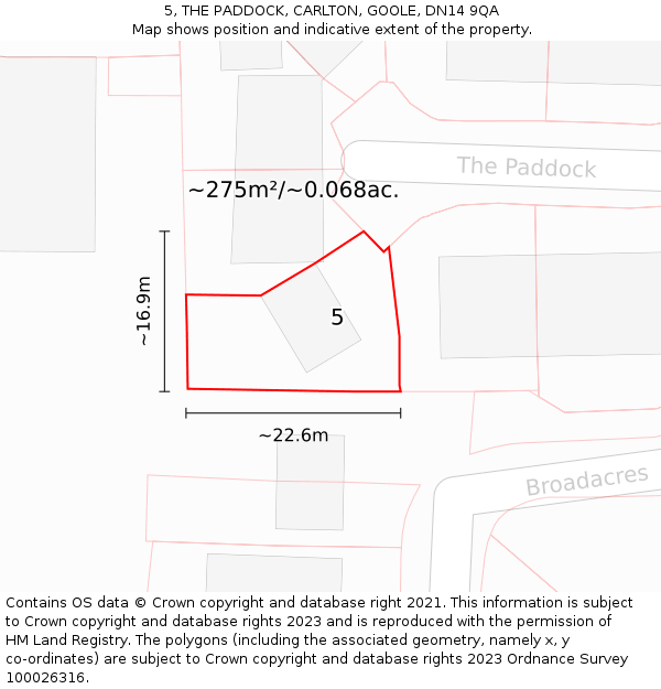 5, THE PADDOCK, CARLTON, GOOLE, DN14 9QA: Plot and title map