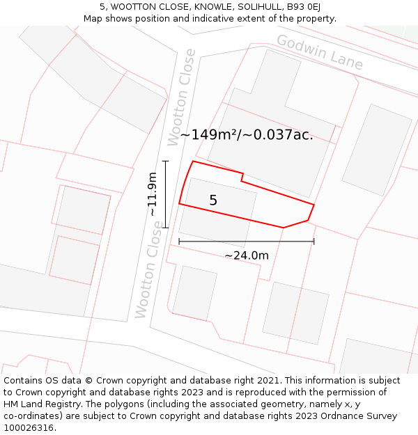5, WOOTTON CLOSE, KNOWLE, SOLIHULL, B93 0EJ: Plot and title map