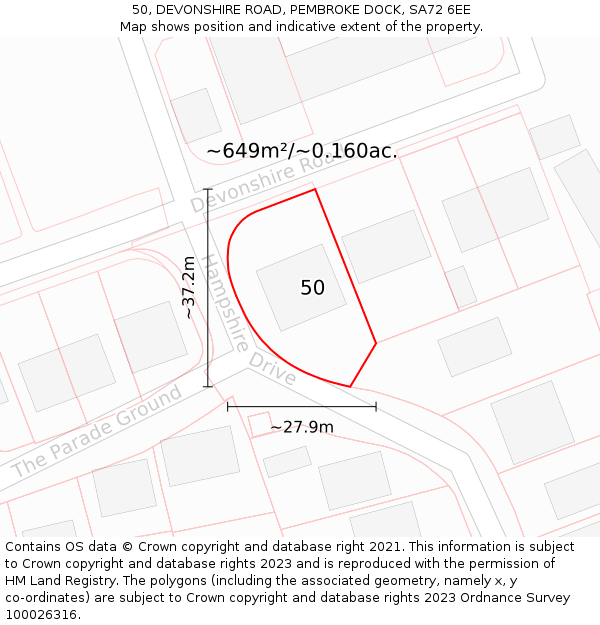 50, DEVONSHIRE ROAD, PEMBROKE DOCK, SA72 6EE: Plot and title map