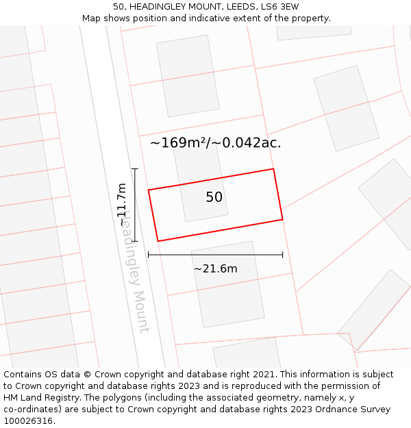 50, HEADINGLEY MOUNT, LEEDS, LS6 3EW: Plot and title map