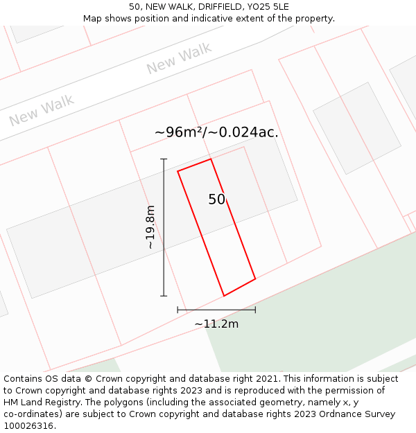 50, NEW WALK, DRIFFIELD, YO25 5LE: Plot and title map