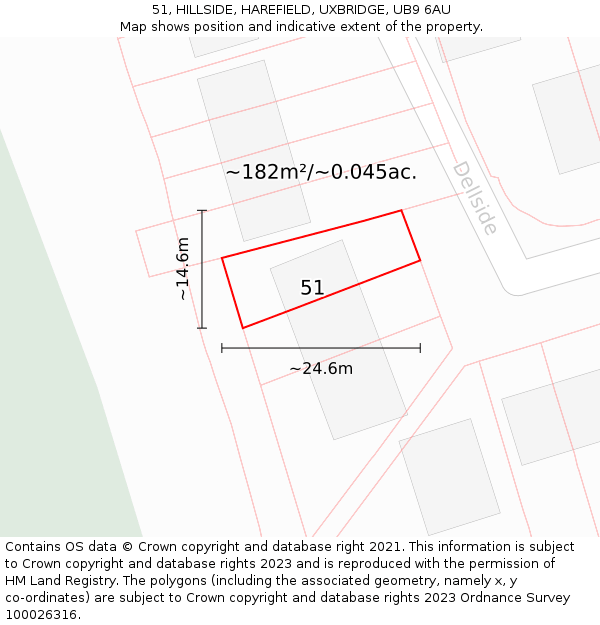 51, HILLSIDE, HAREFIELD, UXBRIDGE, UB9 6AU: Plot and title map