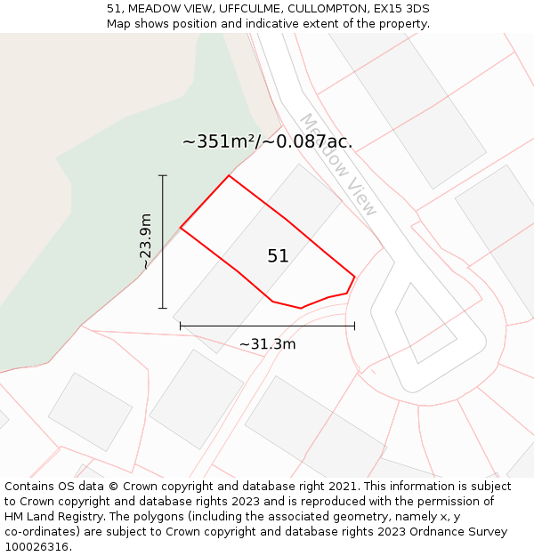 51, MEADOW VIEW, UFFCULME, CULLOMPTON, EX15 3DS: Plot and title map