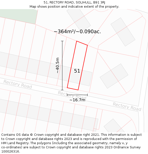51, RECTORY ROAD, SOLIHULL, B91 3RJ: Plot and title map