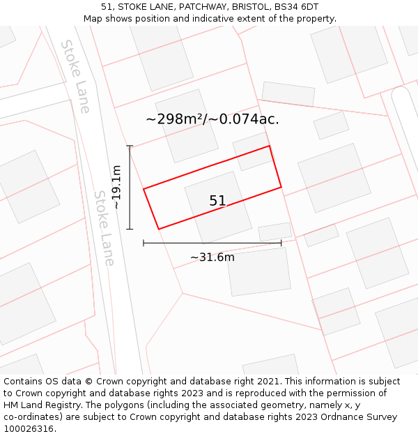 51, STOKE LANE, PATCHWAY, BRISTOL, BS34 6DT: Plot and title map