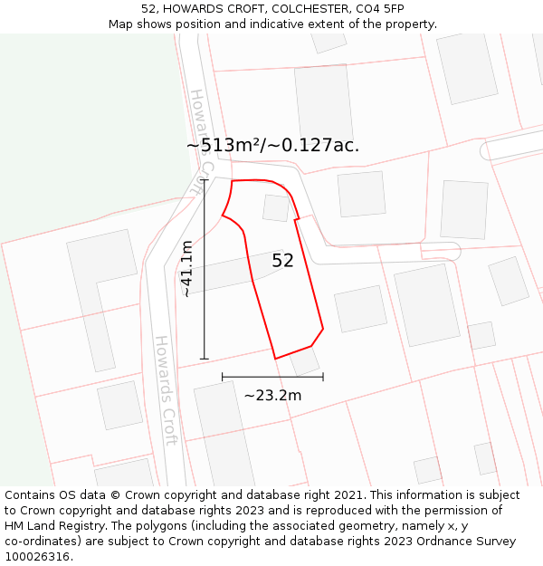 52, HOWARDS CROFT, COLCHESTER, CO4 5FP: Plot and title map