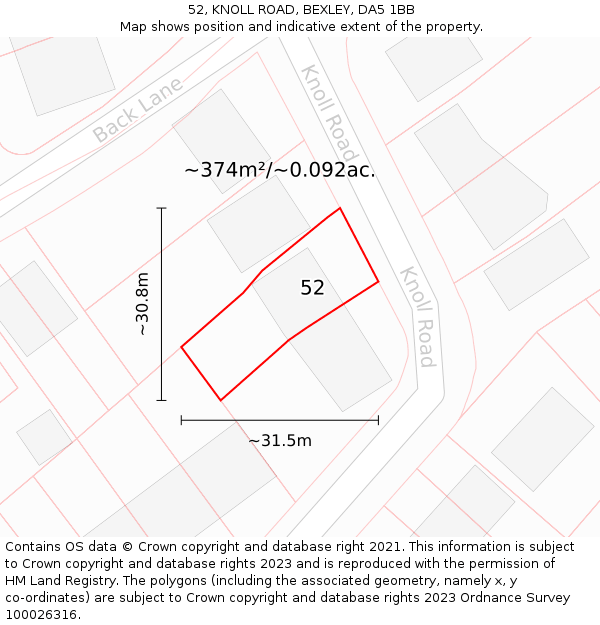 52, KNOLL ROAD, BEXLEY, DA5 1BB: Plot and title map